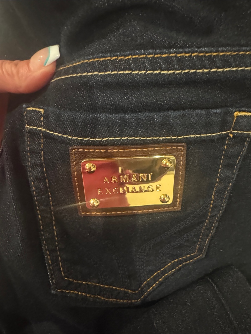Armani Exchange Dark Blue Denim Jeans with Gold Plaque